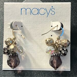 Macy's New On Card Multi Bead Gold Tone Disco Bead Dangling Earrings